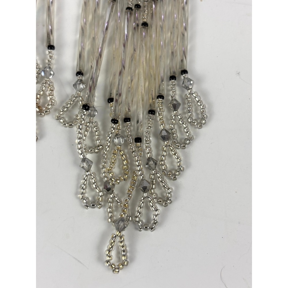 Vintage Beaded Fringe Statement Earrings Turquoise Black White Dangles Handmade - Picture 4 of 12